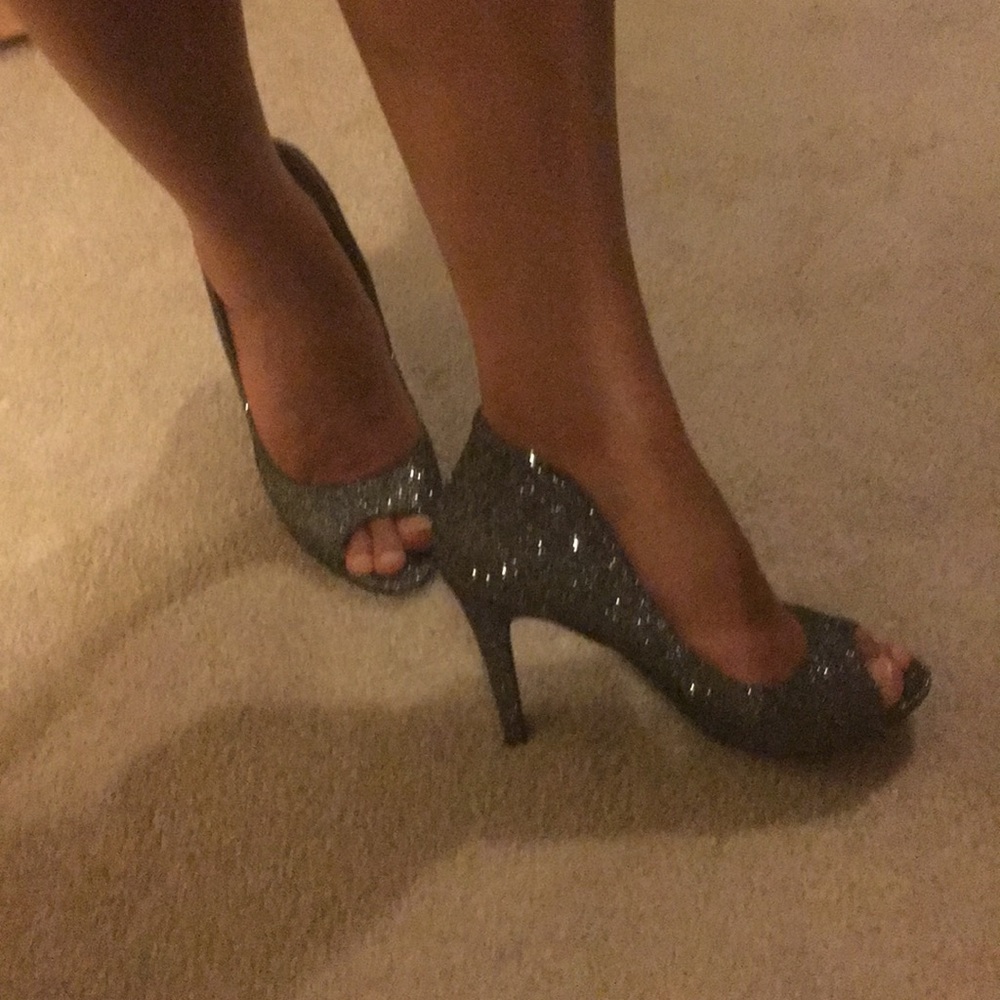 Glittery peep toe stilettos
